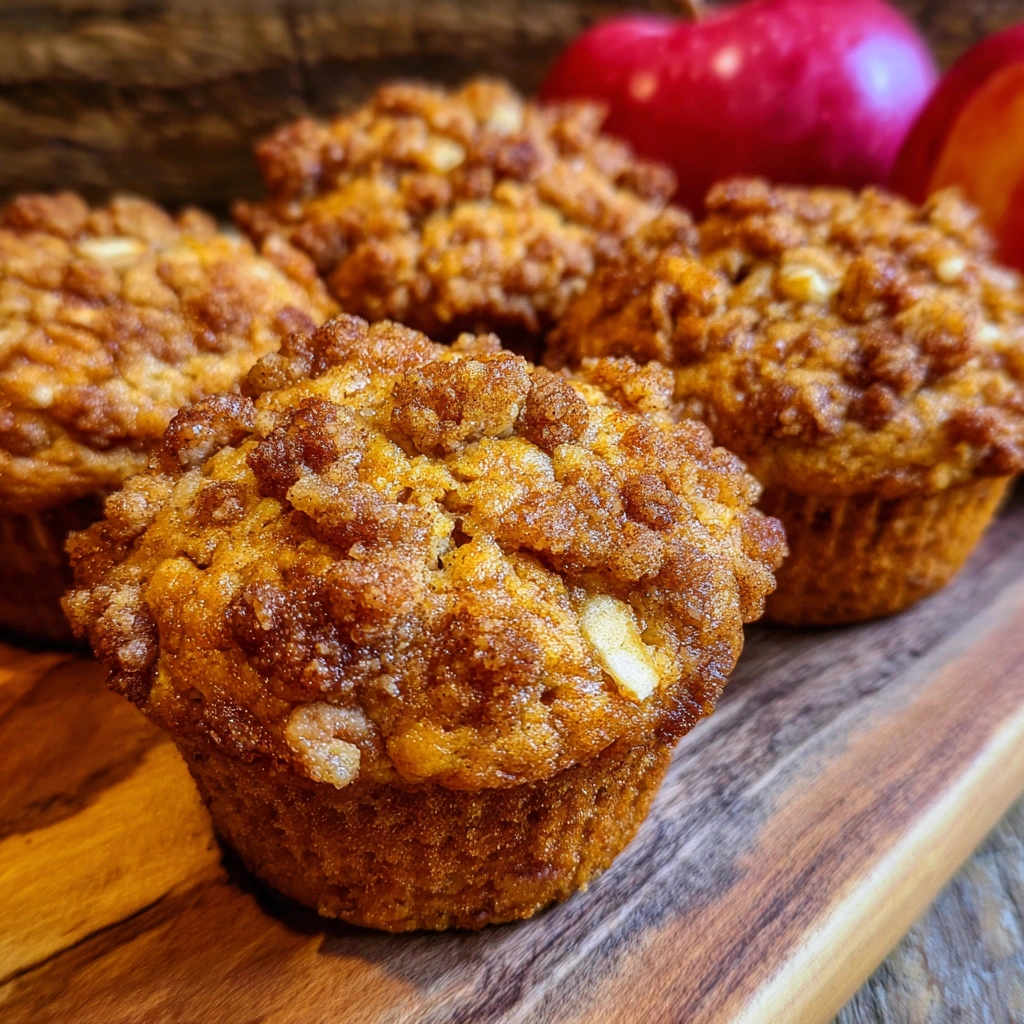 Warm apple pumpkin streusel muffins cooling on a rack