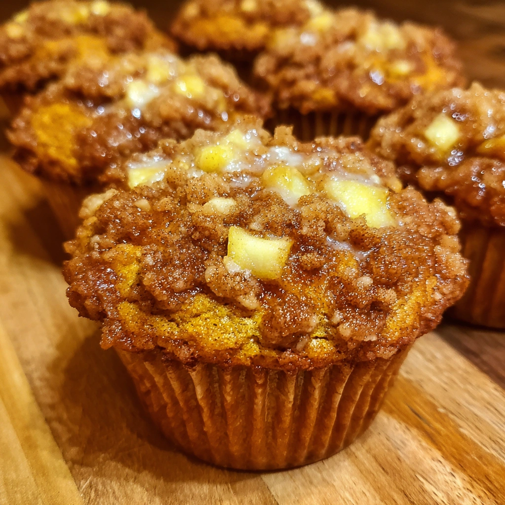 Basket filled with small batch of apple pumpkin streusel muffins