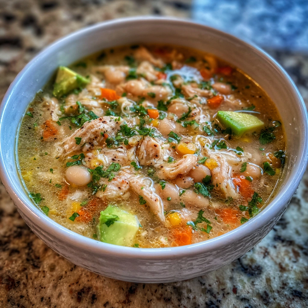 High Protein White Chicken Chili, and melted cheese