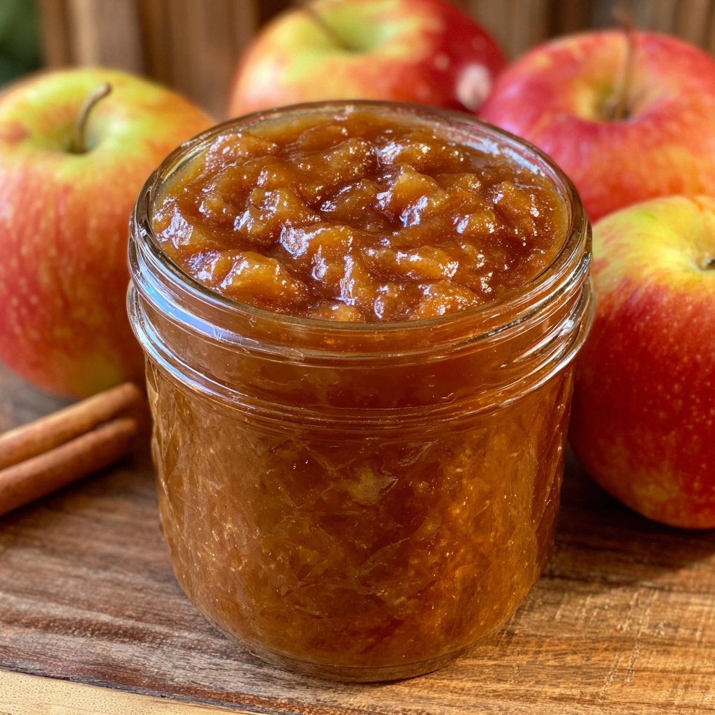 Small jars of Homemade Caramel Apple Jam wrapped for gifting