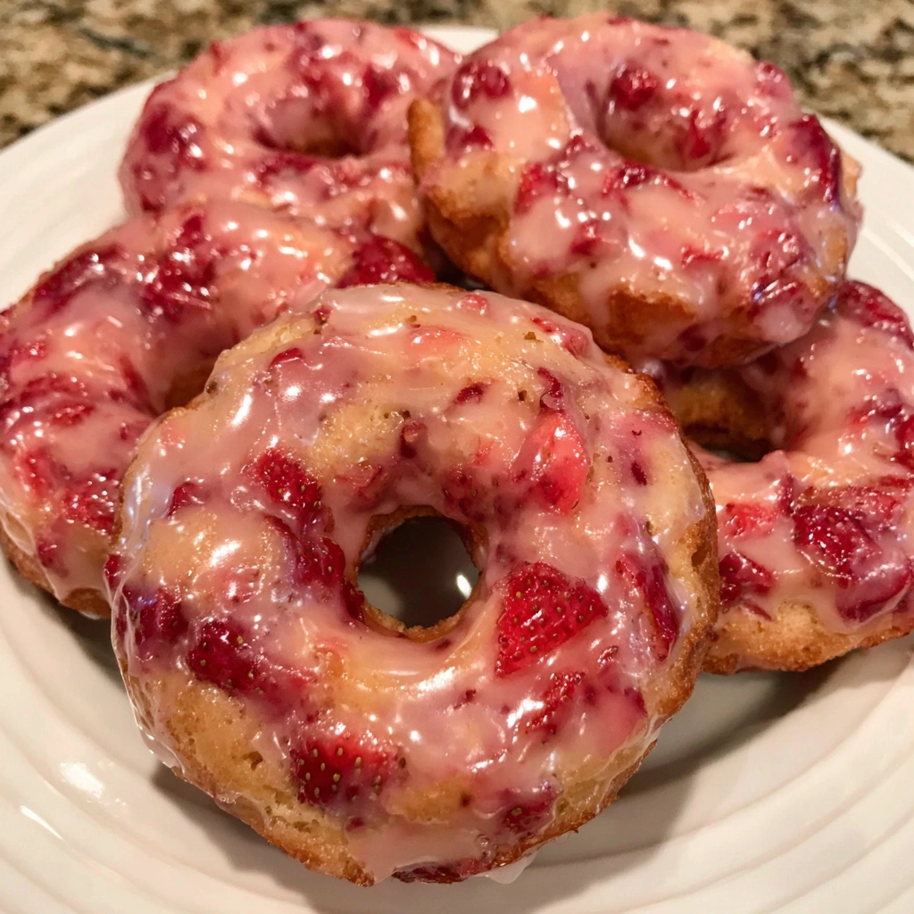 Close-up of strawberry donut with bite taken out