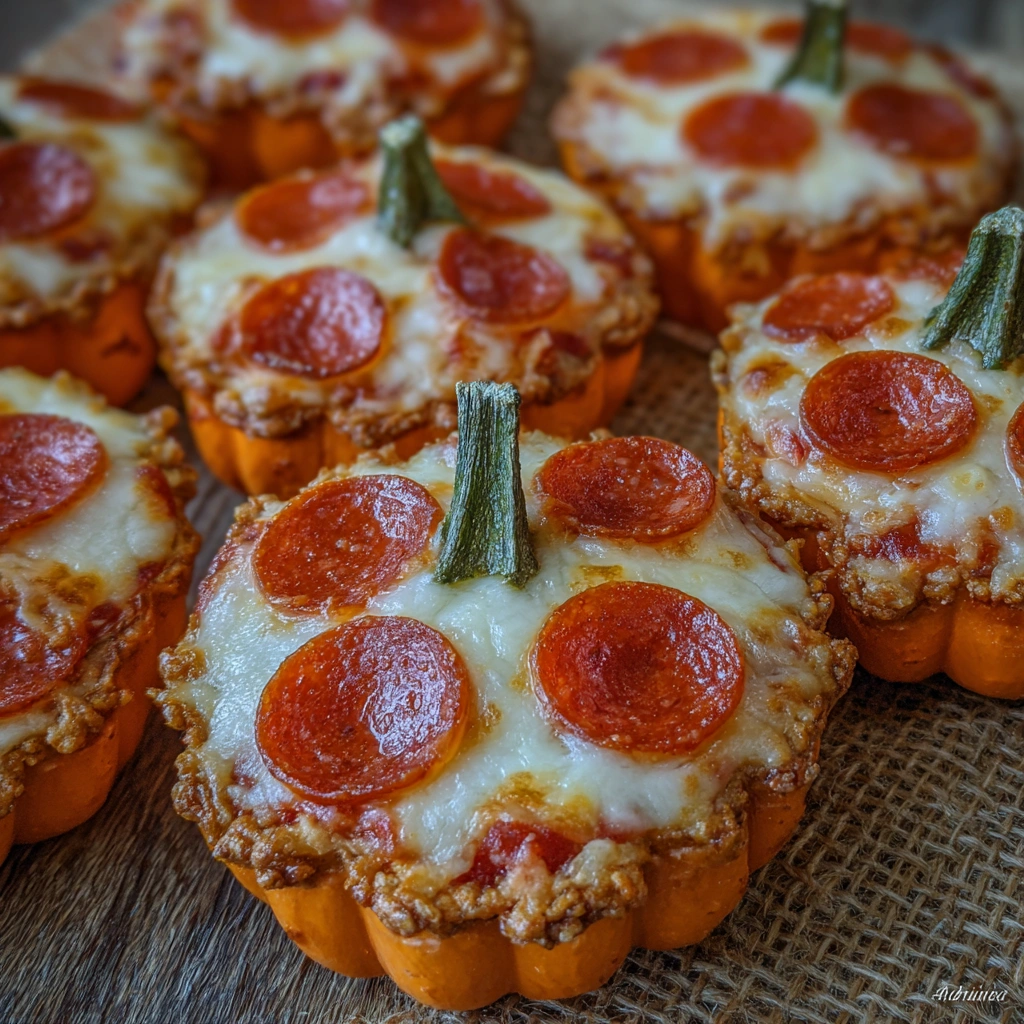 Tray of golden mini pizza pumpkins with dipping sauce