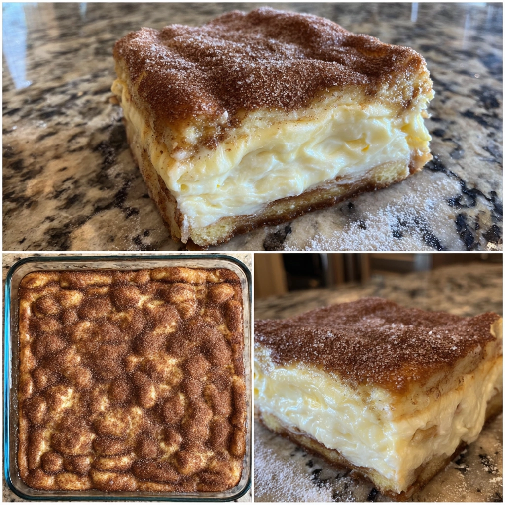 Churro cheesecake bars with a bite taken out