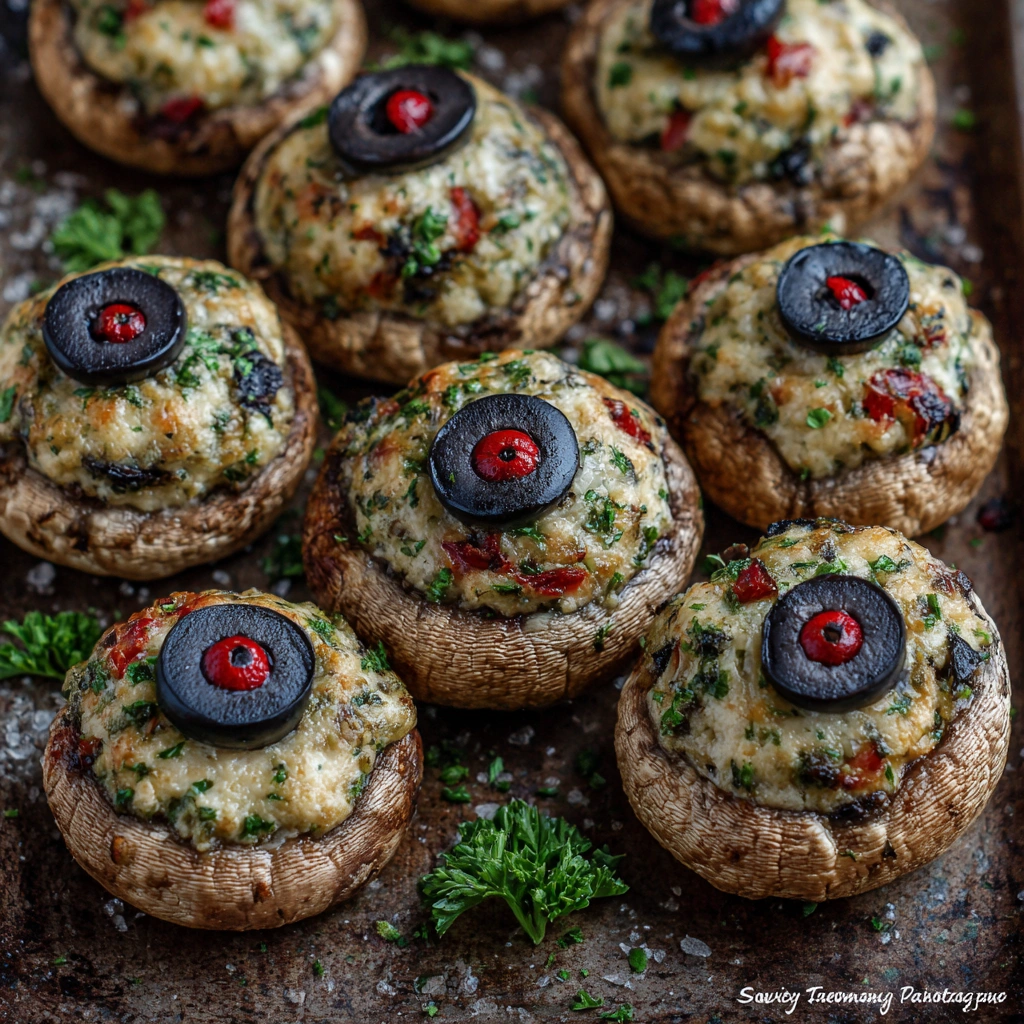 Spooky Stuffed Mushroom Eyeballs