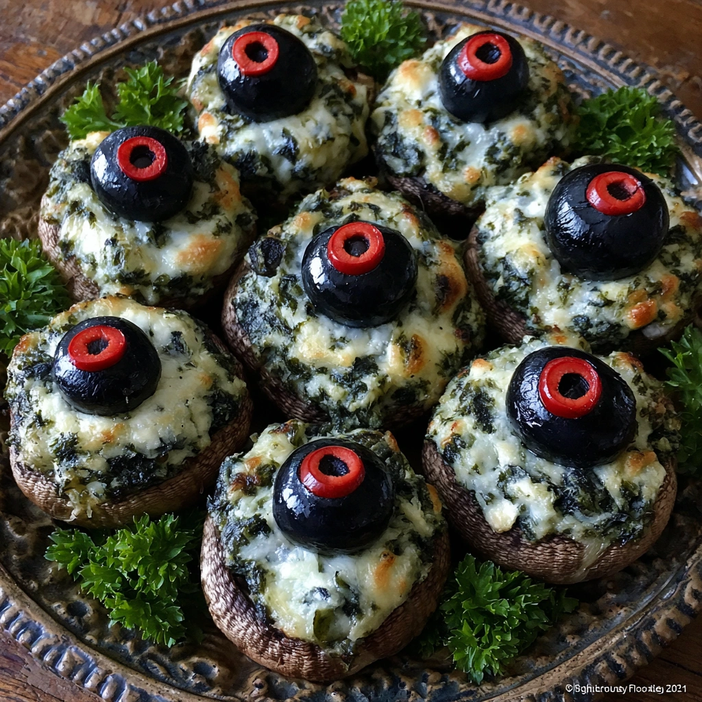 Spooky Stuffed Mushroom Eyeballs