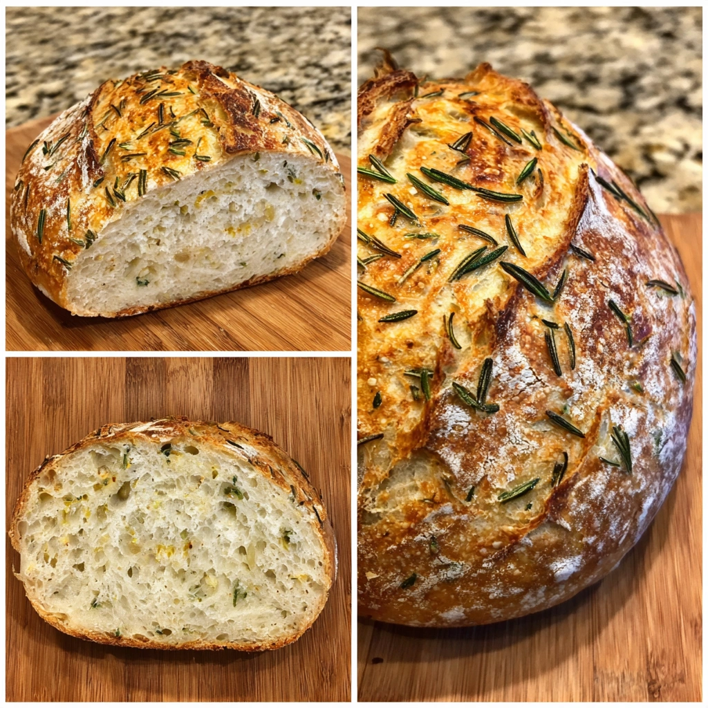 No Knead Roasted Garlic Rosemary Bread
